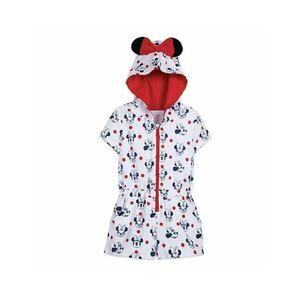 Disney Minnie Mouse 3D Ears Hooded Zip Up Girls Swim Cover Up Romper Size 9/10